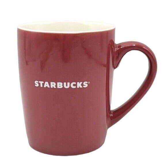 Starbucks Logo Coffee Tea Mug Red White 4" Solid Color Spell Out 2020 Round 10oz - Picture 1 of 10